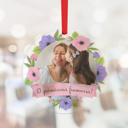 Ornament rotund personalizat cu o poză și text - Floral