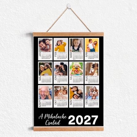 Személyre szabott naptár poszter akasztókkal, 12 Polaroid fotóval és színes háttérrel
