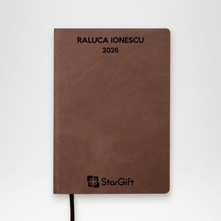 Agendă din piele personalizată cu logo pe centru și text
