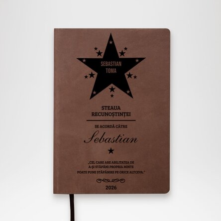 Agendă din piele personalizată cu Steaua Recunoștinței și citat