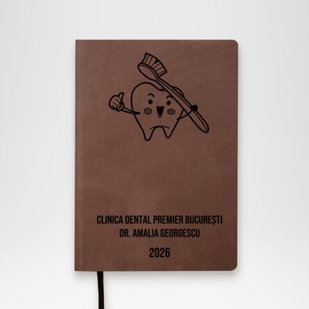 Agendă din piele personalizată cu text - Medic Stomatolog
