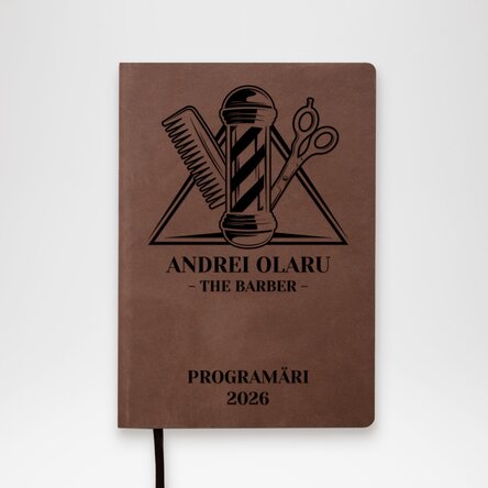 Agendă din piele personalizată cu text - The barber