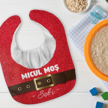 Bavețică personalizată cu text - Micul Moș