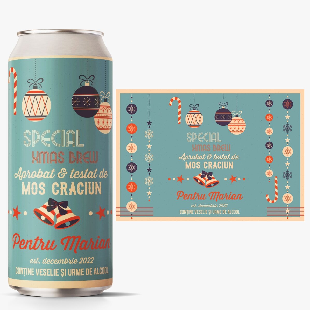 Bere la doză personalizată cu text - Aprobată de Moș Crăciun