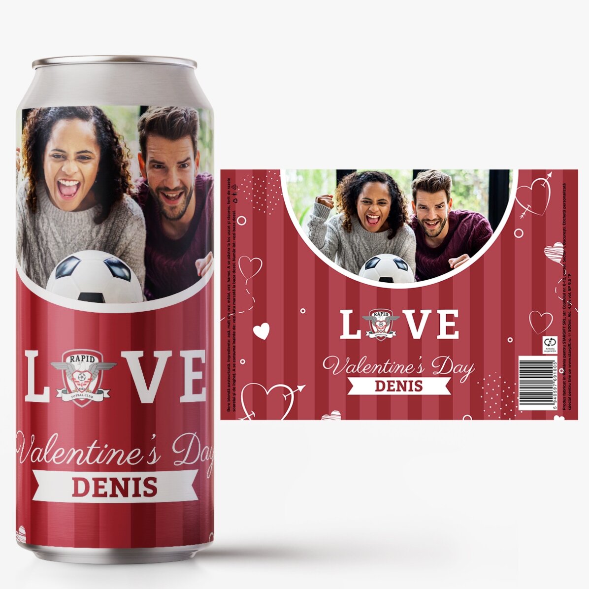 Bere la doză FC Rapid personalizată cu poză și text - Love