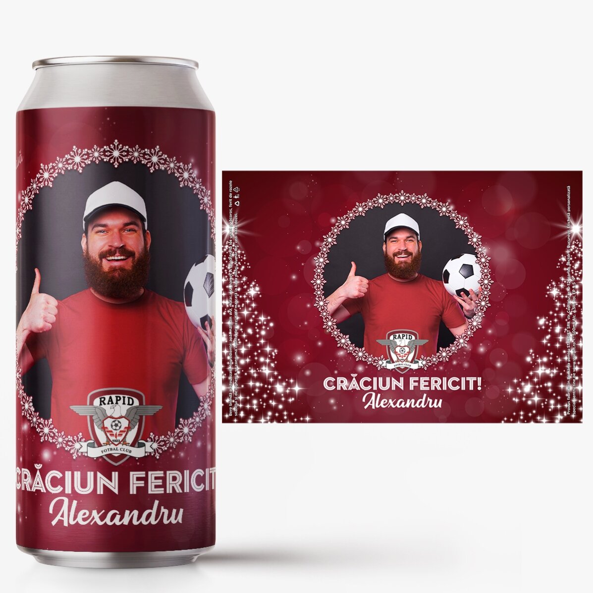 Bere la doză FC Rapid personalizată cu poză și text - Shiny Christmas