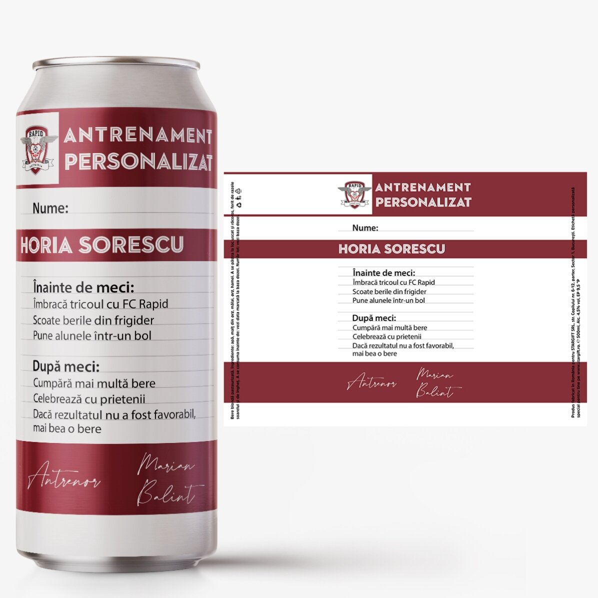 Bere la doză FC Rapid personalizată cu text - Antrenament personalizat