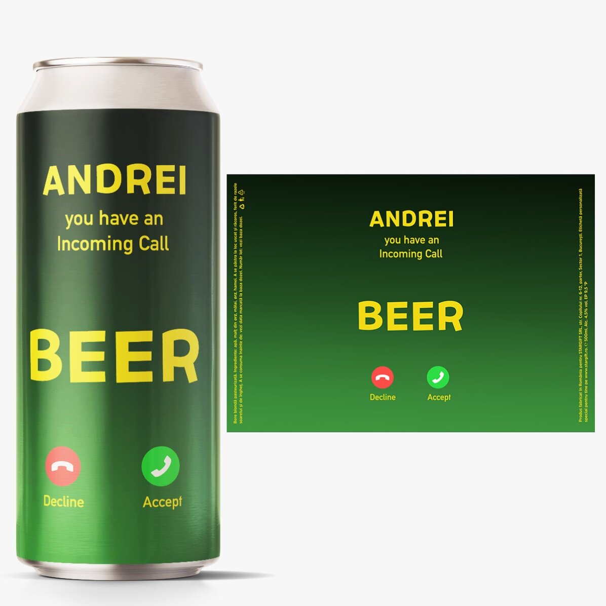 Bere la doză personalizată cu text - Incoming call