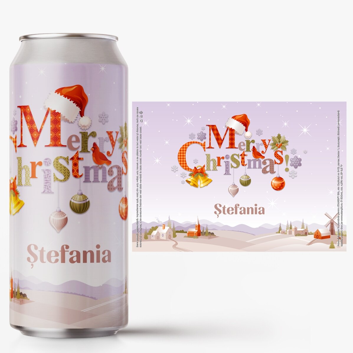 Bere la doză personalizată cu text - Merry Christmas