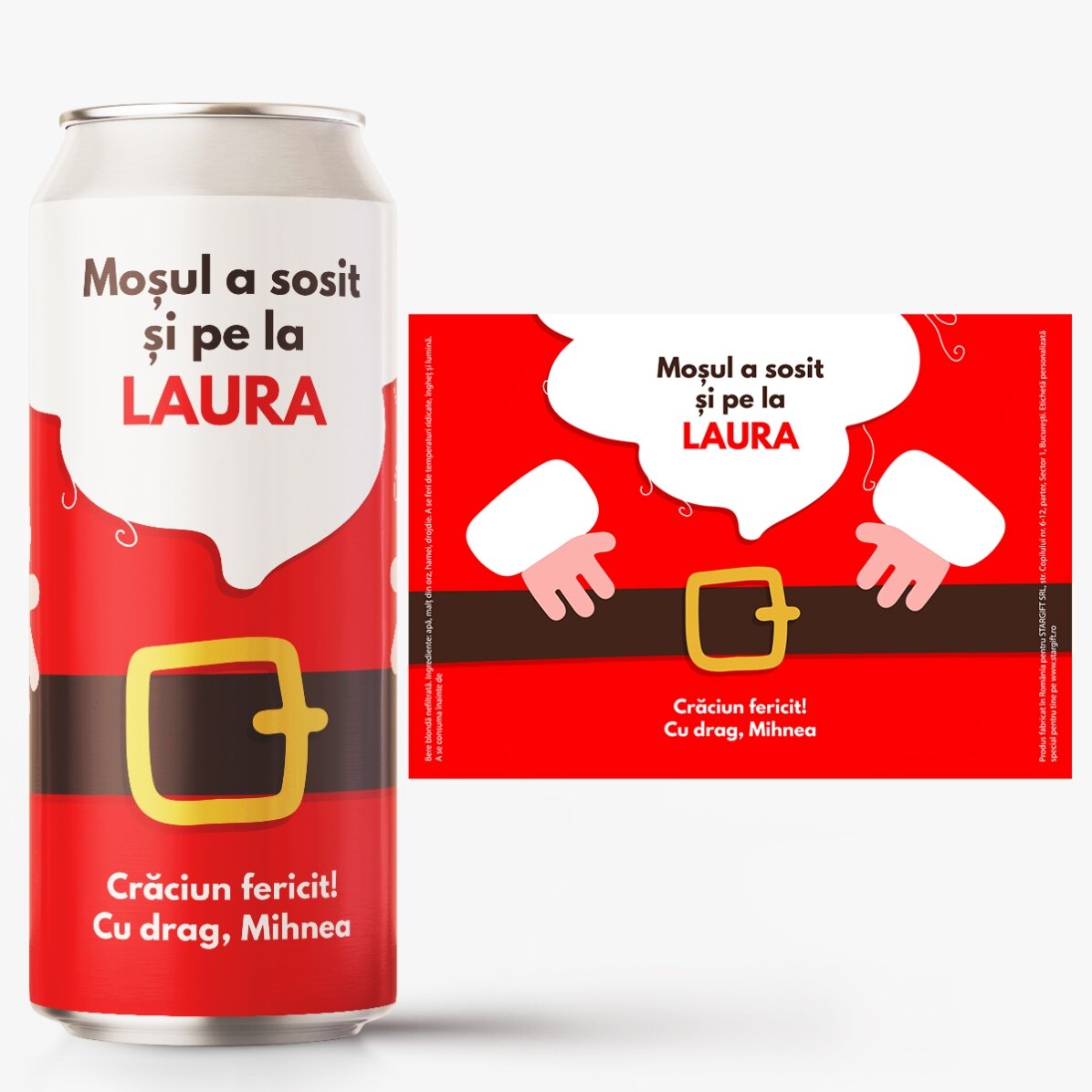 Bere la doză personalizată cu text - Moșul a sosit