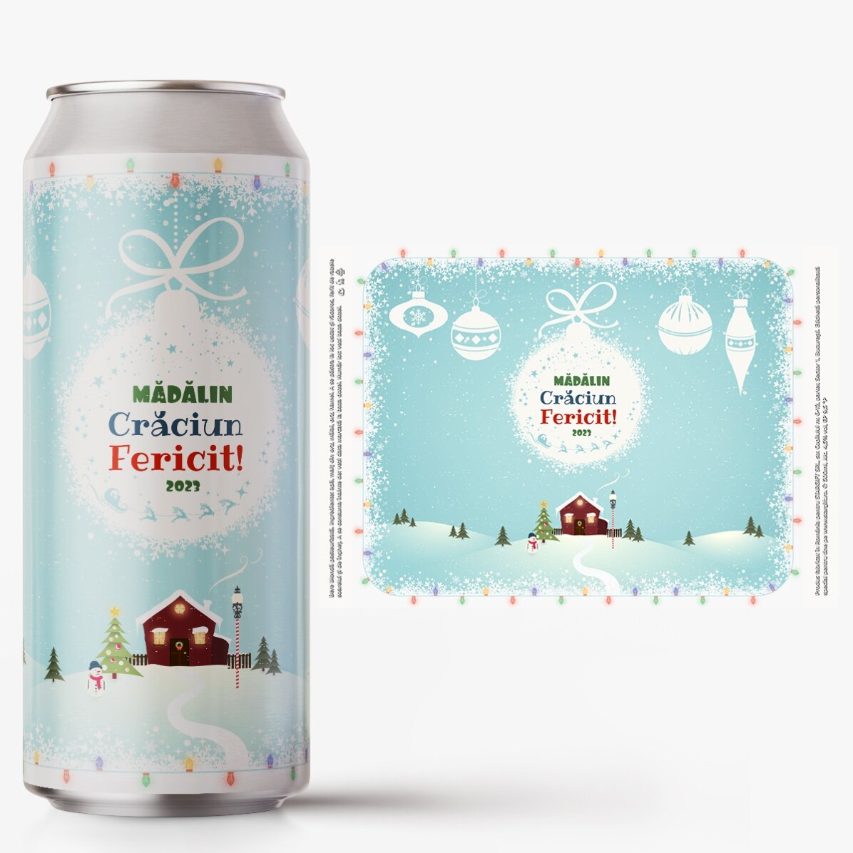 Bere la doză personalizată cu text - Peisaj de Crăciun