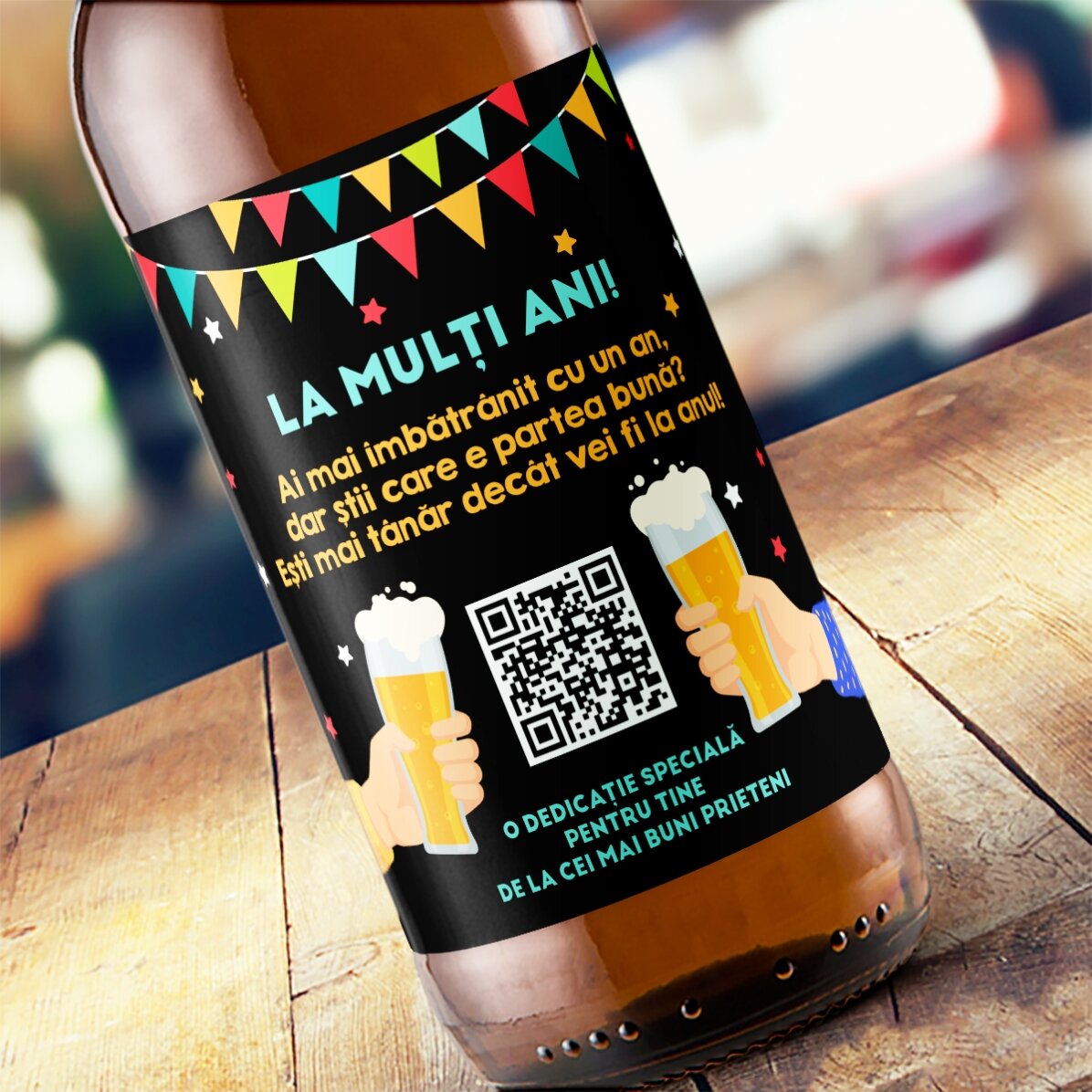 Bere personalizată cu cod QR și text - Happy Birthday