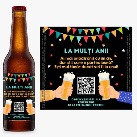 Bere personalizată cu cod QR și text - Happy Birthday