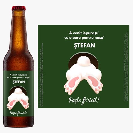 Bere personalizată cu mesaj - De la iepuraș