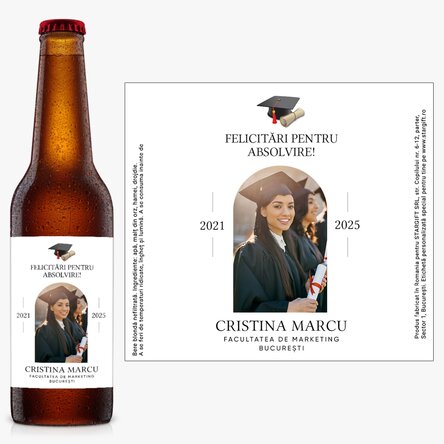 Bere personalizată cu mesaj și poză - Absolvire