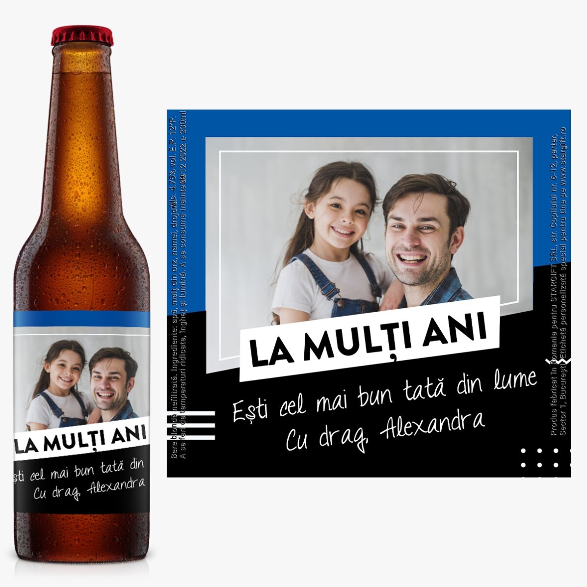 Bere personalizată cu o poză și text - Cheers