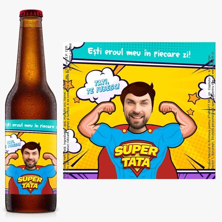 Bere personalizată cu poză și text - Super tata