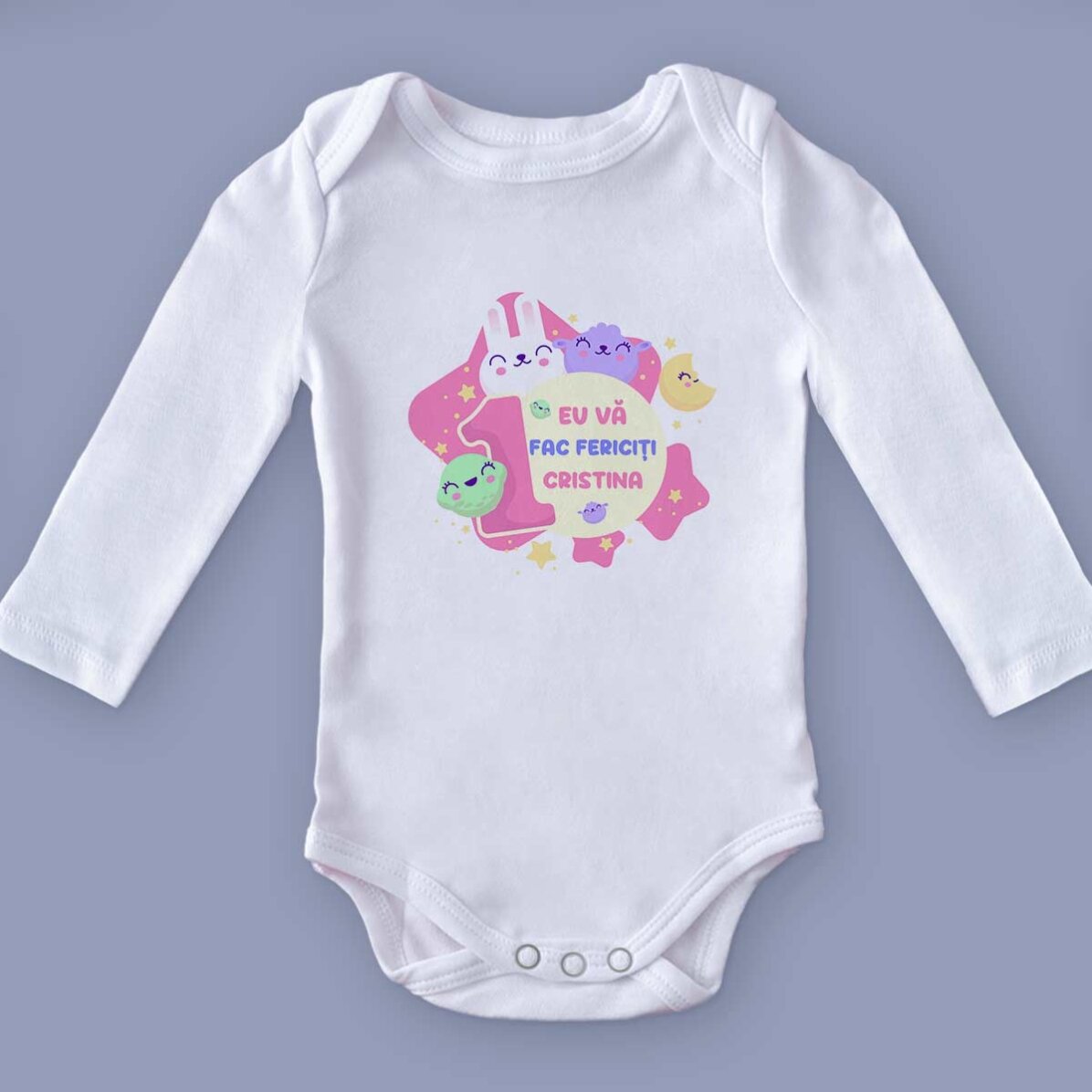 Body pentru copii personalizat cu mesaj - Aniversare 1 an