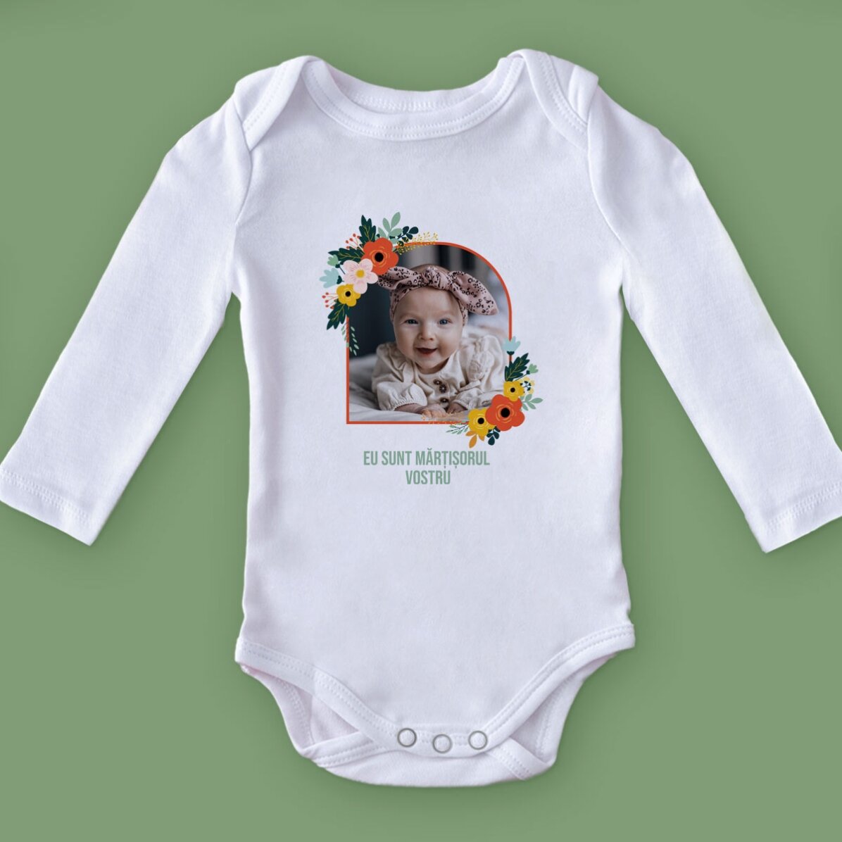 Body pentru copii personalizat cu o poză și text - Flori