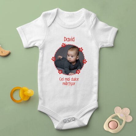 Body pentru copii personalizat cu o poză și text - Mărțișor