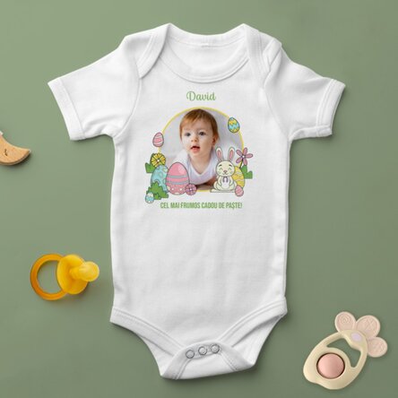 Body pentru copii personalizat cu o poză și text - Paște