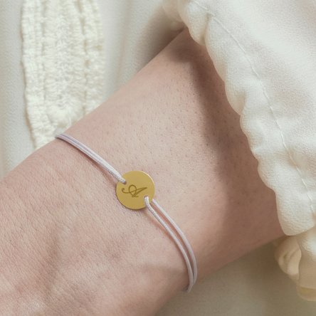 Brățară cu șnur personalizată - bănuț 10 mm - aur 14k - model inițială 2