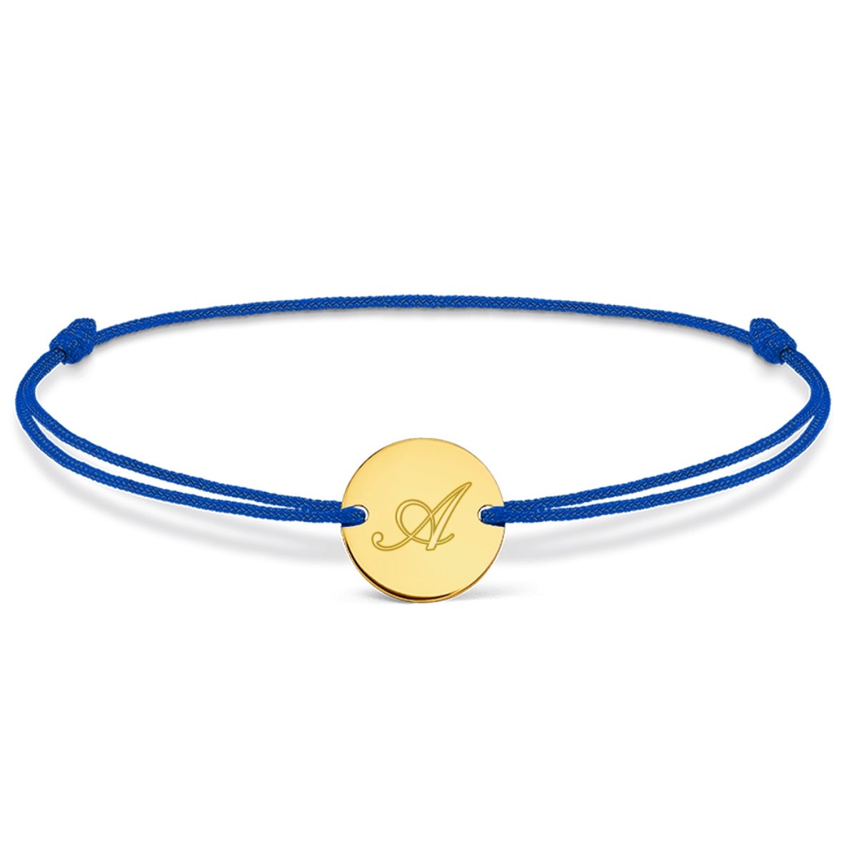 Brățară cu șnur personalizată - bănuț 10 mm - aur 14k - model inițială 2