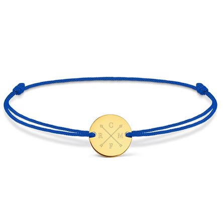 Brățară cu șnur personalizată - bănuț 14mm - argint 925 - model săgeți și inițiale