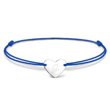 Brățară cu șnur personalizată - inimă 12x10 mm - argint 925 - model inițială