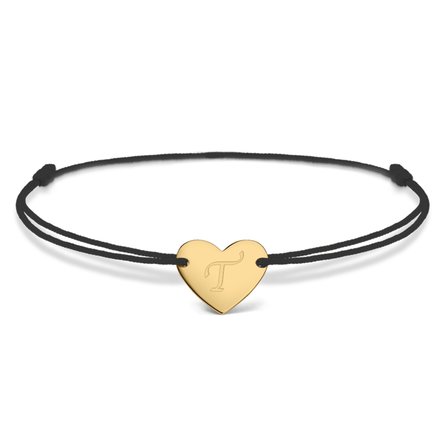 Brățară cu șnur personalizată - inimă 12x10 mm - aur 14K - model inițială 6