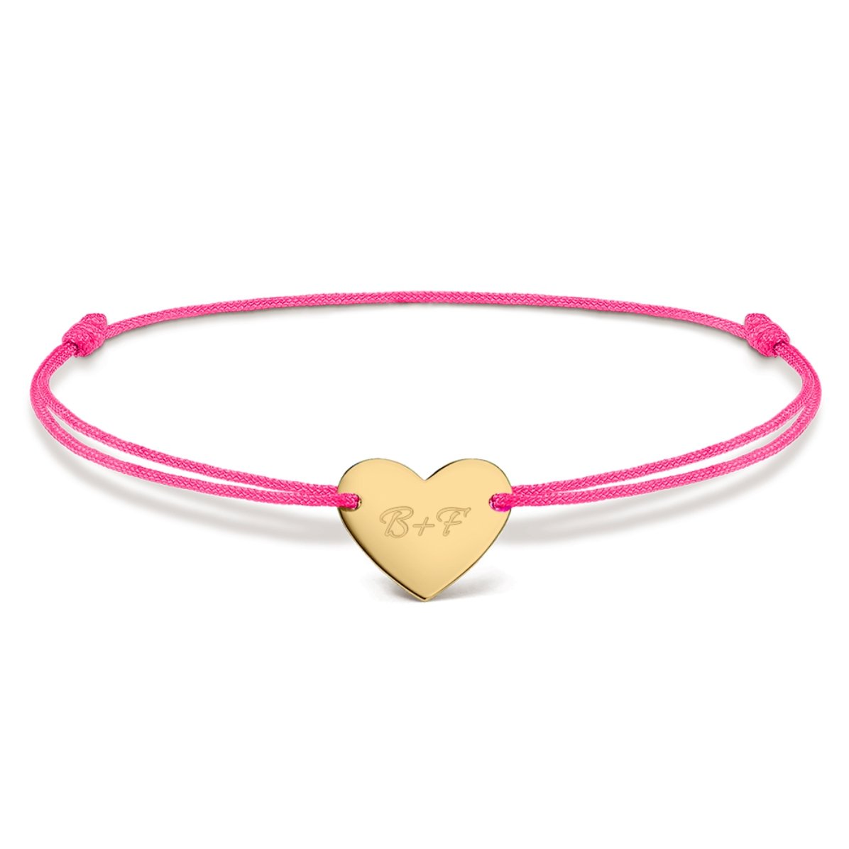 Brățară cu șnur personalizată - inimă 12x10 mm - aur 14K - Tu și eu model 2