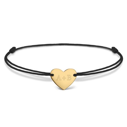 Brățară cu șnur personalizată - inimă 12x10 mm - aur 14K - Tu și eu