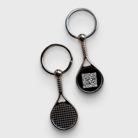 Breloc în formă de rachetă de tenis personalizat cu cod QR - Adaugă contactul