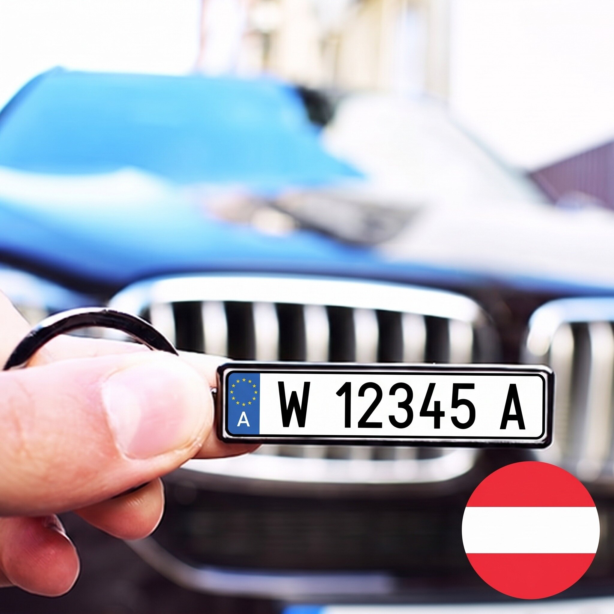 Személyre szabott kulcstartó osztrák rendszámmal