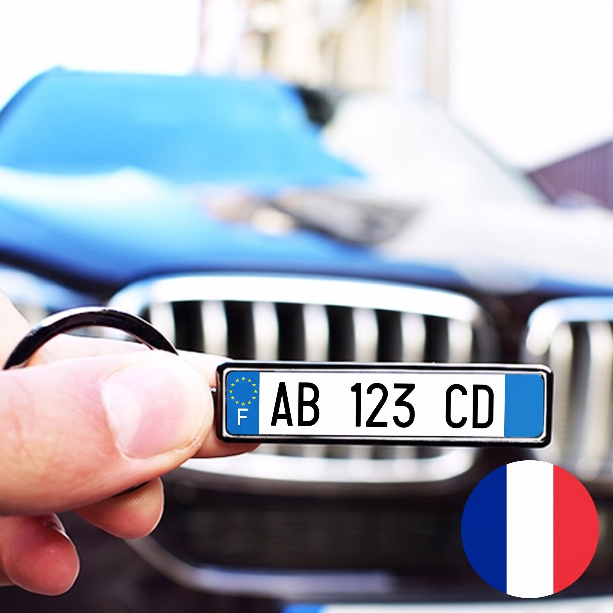 Személyre szabott kulcstartó francia rendszámmal