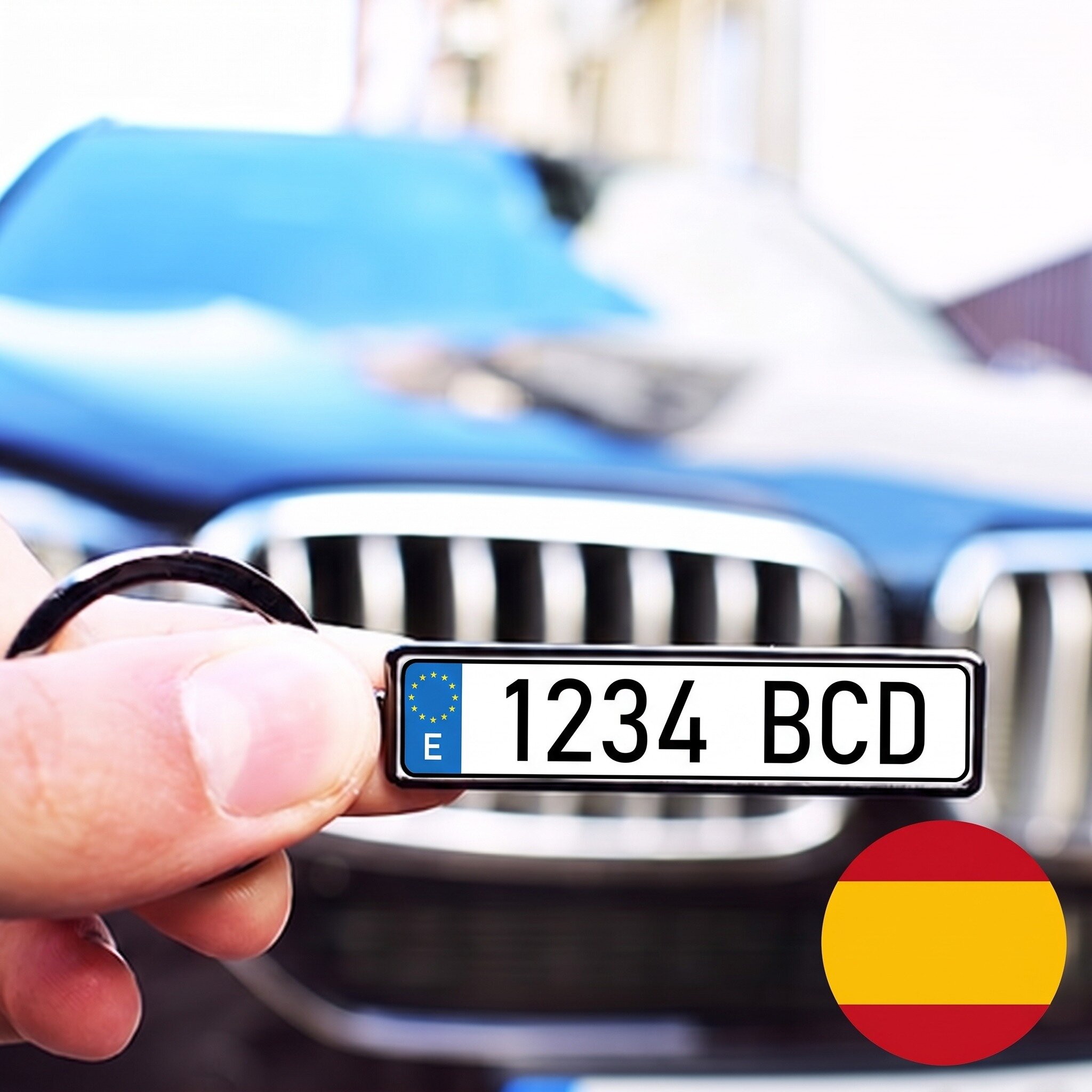 Személyre szabott kulcstartó spanyol rendszámmal