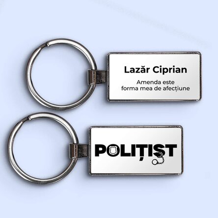 Breloc personalizat cu nume și text - Polițist