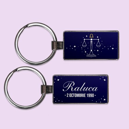 Breloc personalizat cu text și zodie - Balanță