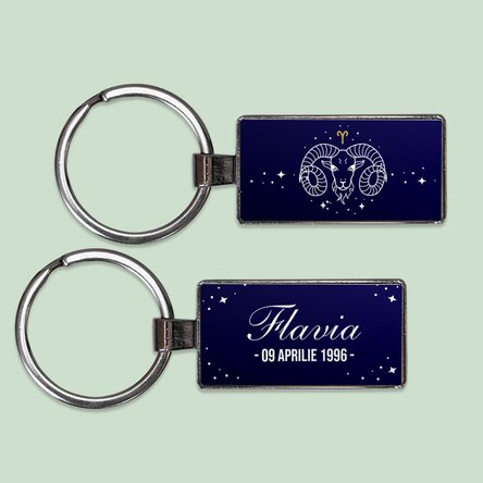 Breloc personalizat cu text și zodie - Berbec