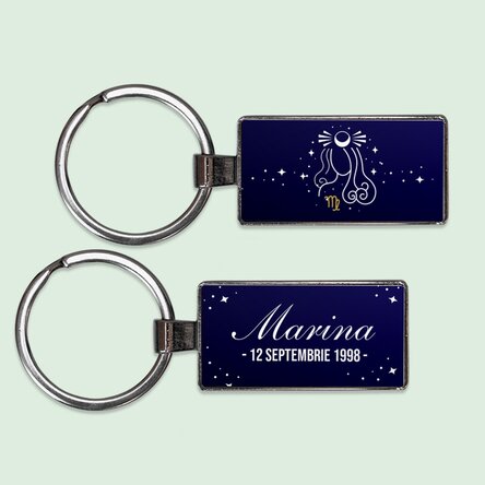 Breloc personalizat cu text și zodie - Fecioară