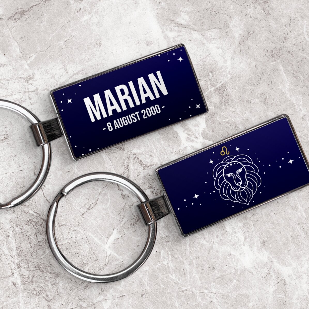 Breloc personalizat cu text și zodie - Leu
