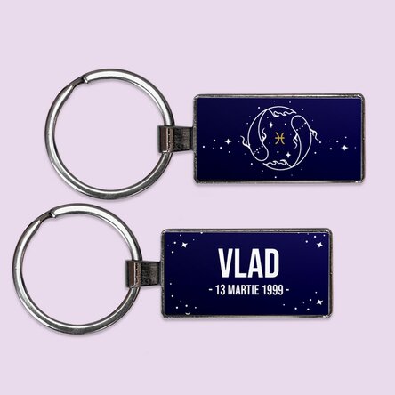 Breloc personalizat cu text și zodie - Pești