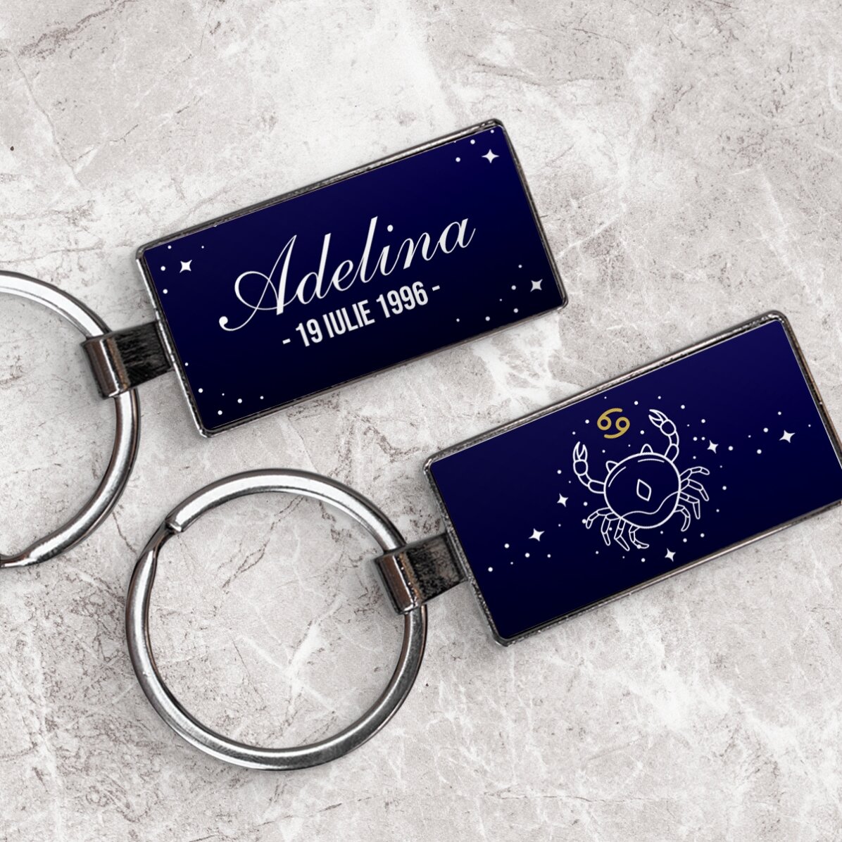 Breloc personalizat cu text și zodie - Rac