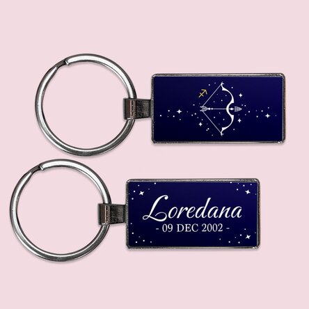Breloc personalizat cu text și zodie - Săgetător