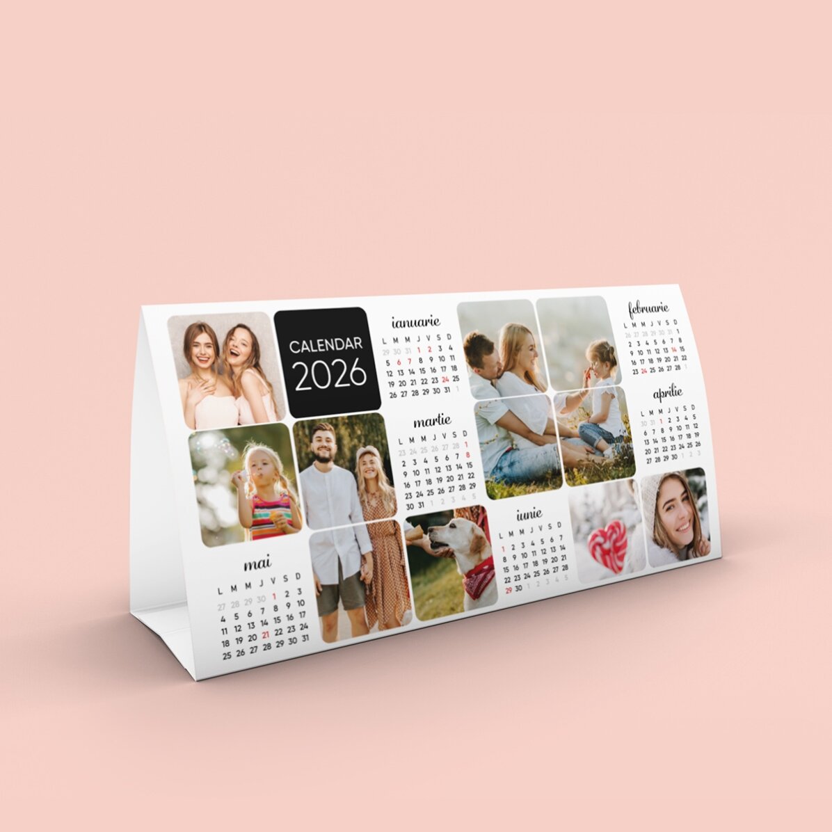 Calendar de birou 2026 personalizat cu poze