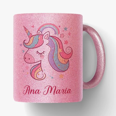 Cană cu glitter personalizată cu nume - Unicorn