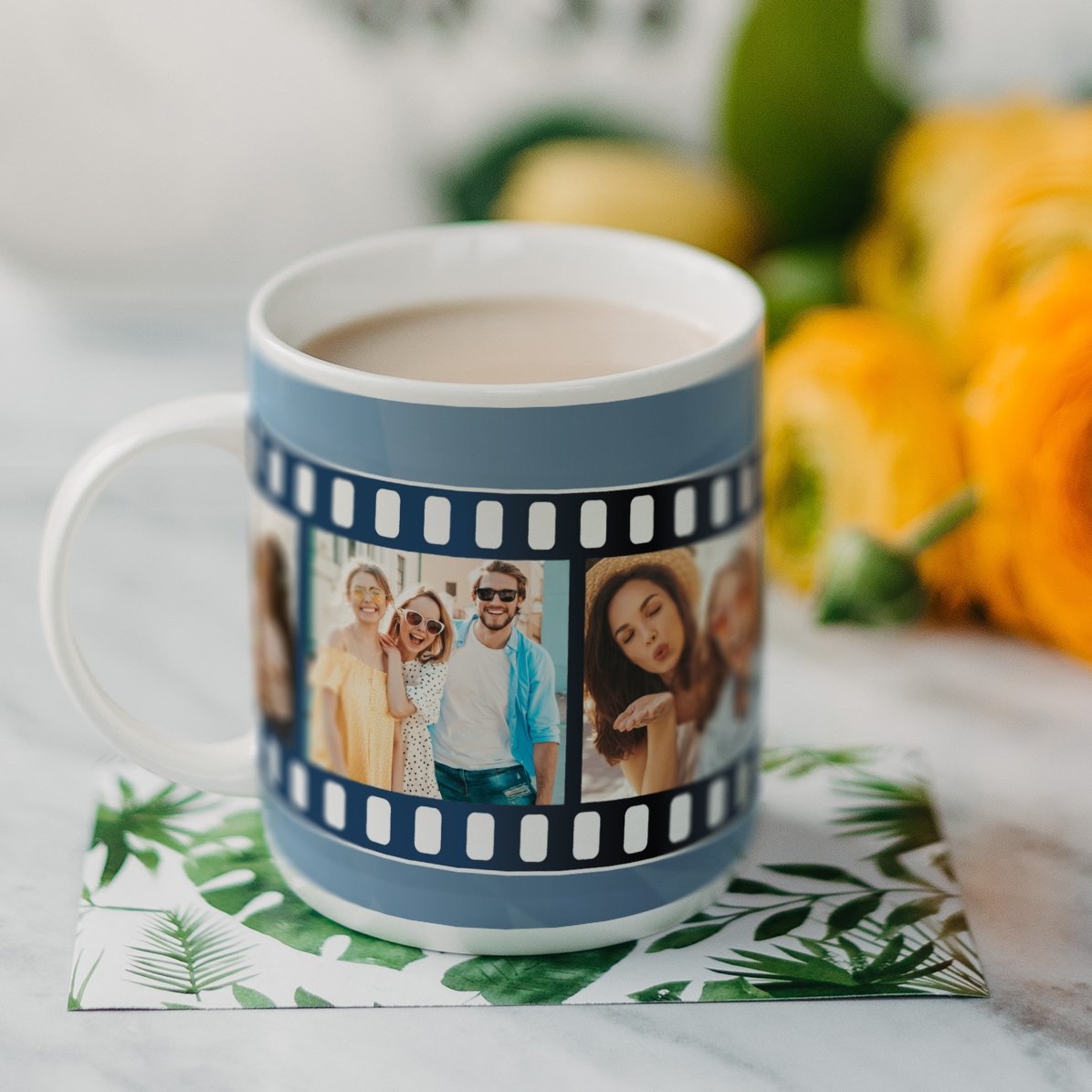 Cană personalizată cu 4 poze în rolă de film