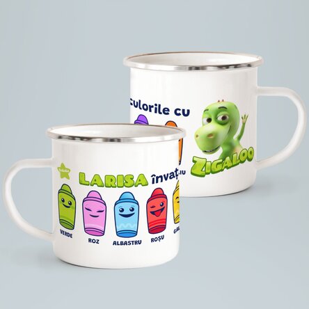 Cană emailată personalizată cu nume - Învățăm culorile cu Zigaloo