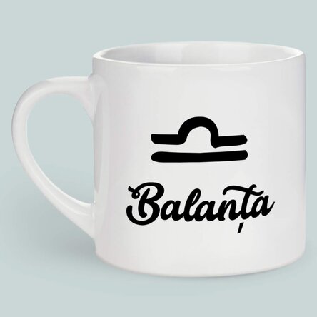 Cană espresso personalizată cu poză și text - Zodia Balanță
