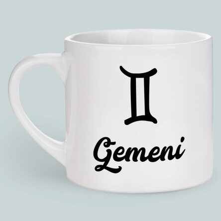 Cană espresso personalizată cu poză și text - Zodia Gemeni